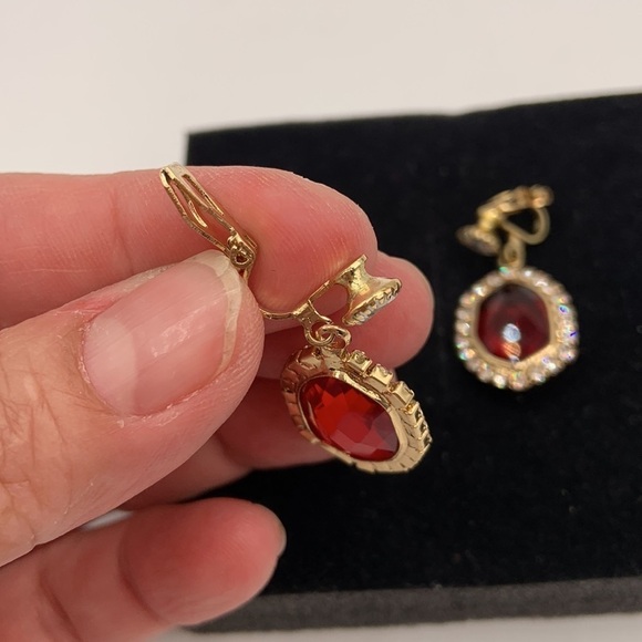 Gold & Red Faux Diamond Drop Earrings New with tags! - Picture 4 of 4